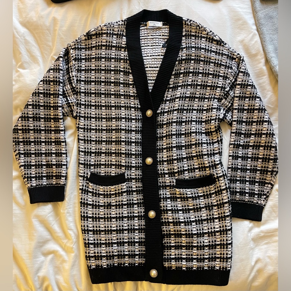 Aritzia Babaton- Long Black and White Women's Cardigan Sweater